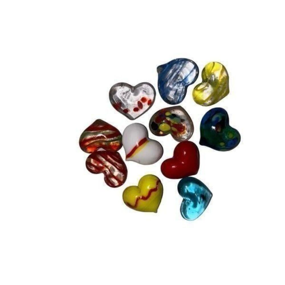 Glass vintage decorative multicolor 1”x.5” hearts 11 pc